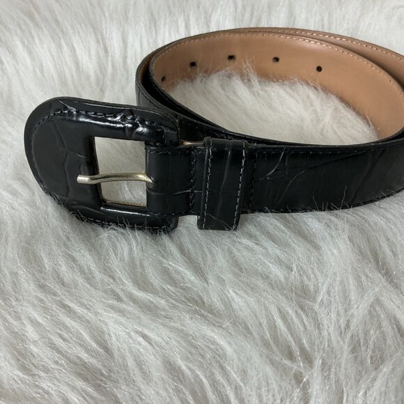 Charter Club Black Leather Croc Embossed Belt S - Picture 1 of 8